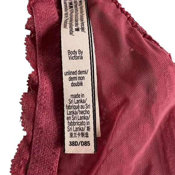 Victoria's Secret Unlined Demi Bra Floral Lace Raspberry Pink Size 38D - Picture 12 of 14